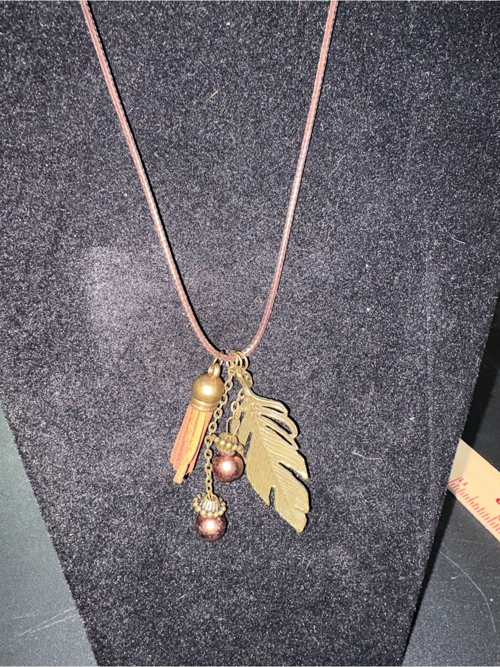 thirty-one Brown Leather Cord Necklace with Bronze Leaf & Copper Accents